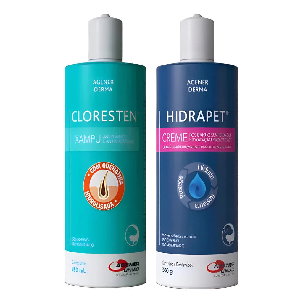 Kit Shampoo Cloresten 500ML + Hidrapet Hidratante Pelos Creme 500G