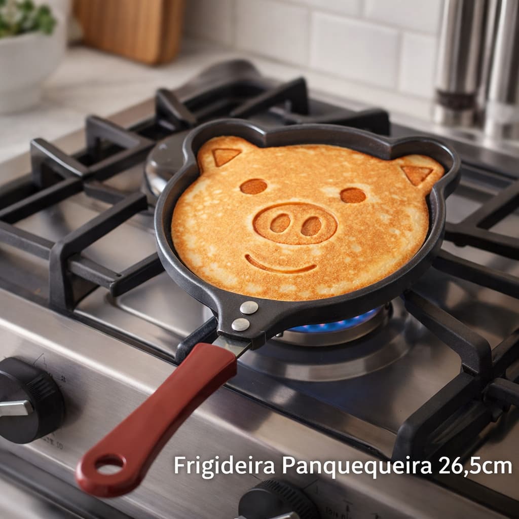 Frigideira Panquequeira Divertida Antiaderente 26,5cm Ovos Café da manhã Divertido Cozinha Prática