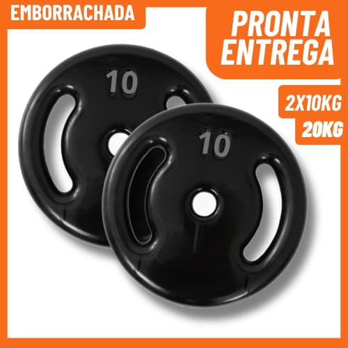 Par de Anilhas 10kg Emborrachada - 20kg Total Peso Para Exercícios Academia Musculação