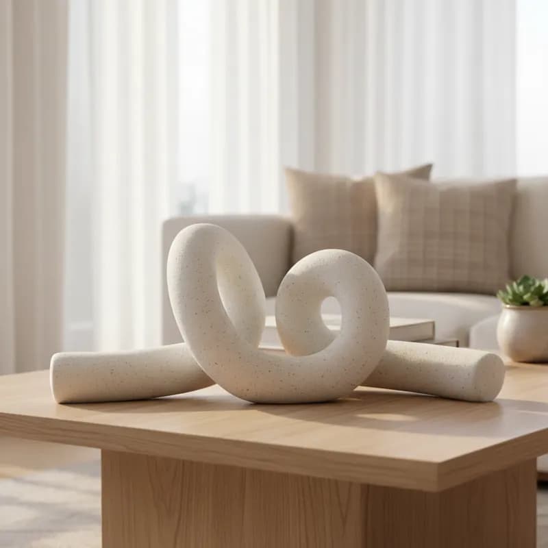 Escultura Decorativa Enfeite Abstrato Em Cerâmica Onda Orgânico Off White Decoração Sala Escritório