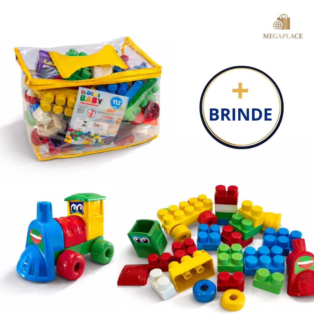 Blocos Educativos de Montar com trenzinhos - 112 Peças Coloridas e Didáticas para Crianças