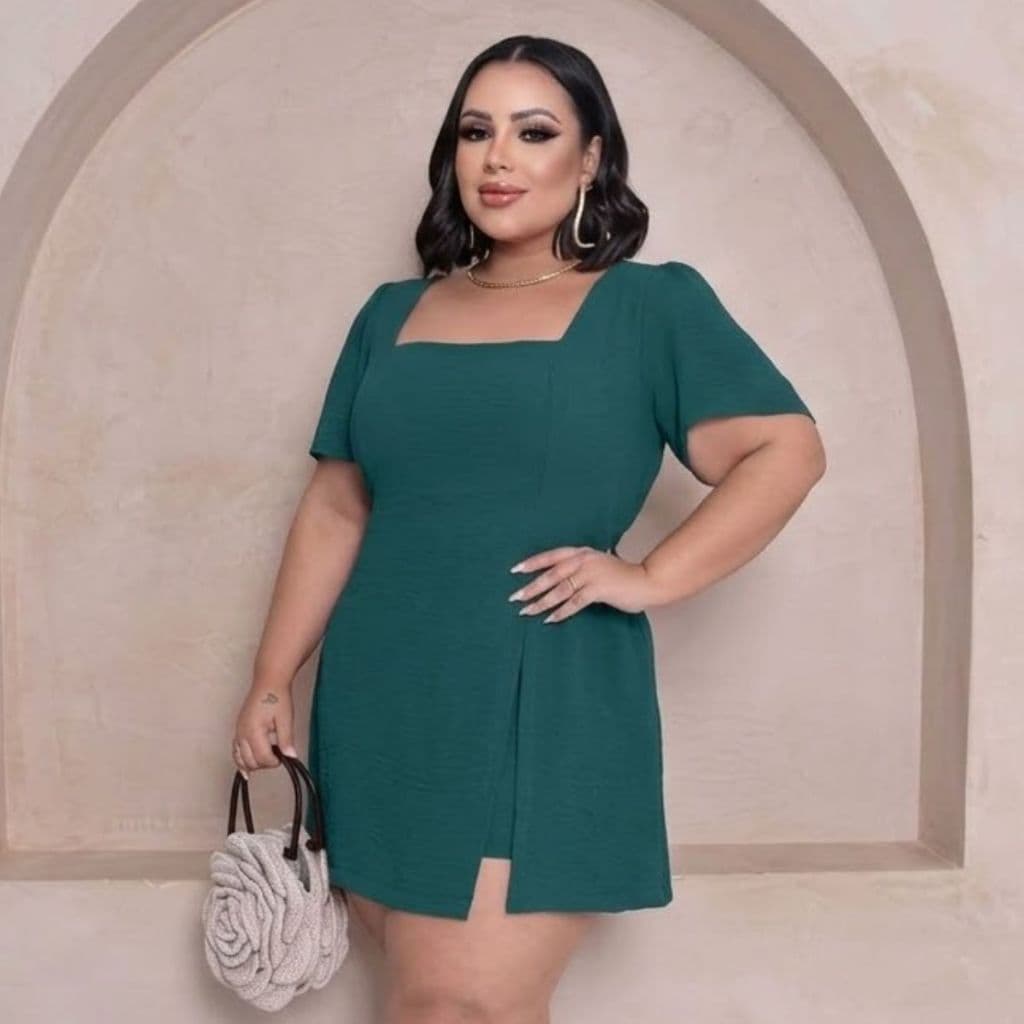 Macaquinho Short Saia Plus Size E Manga Campana Feminino Liso Envio Imediato