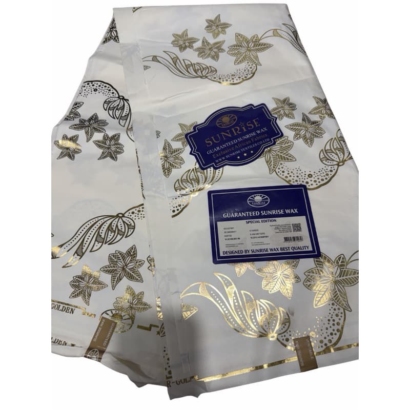 TECIDO ANKARA DE LUXO, CORES NEUTRAS COM DOURADO 1,20 por 5,00 metros ( PROMOÇÃO )