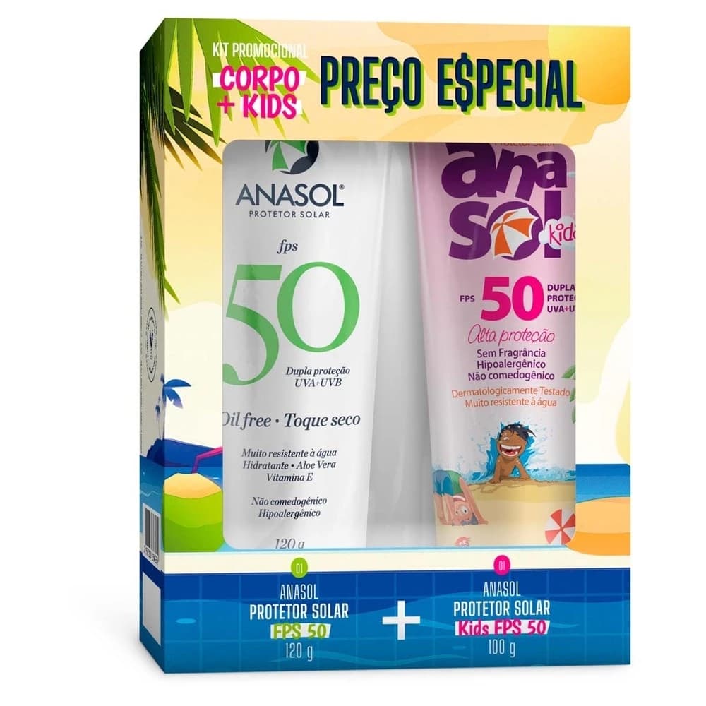 Anasol Kit Protetor Anasol FPS 50 120g + KIDS FPS 50 120g+BRINDE AMOSTRA GRÁTIS ANASOL