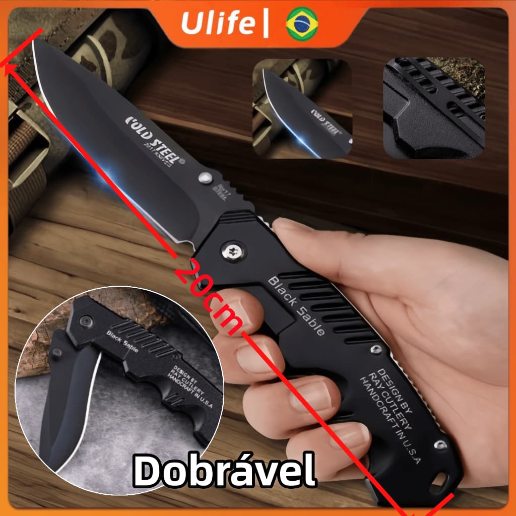 20cm Canivete Dobrável de Aço Preto Faca de cozinha para Cozinha Pesca e Camping