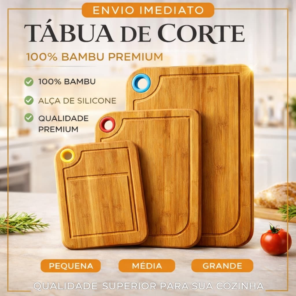Tábua De Corte Bambu Carne Legume Premium Cozinha Churrasco Resistente Com Alça Silicone