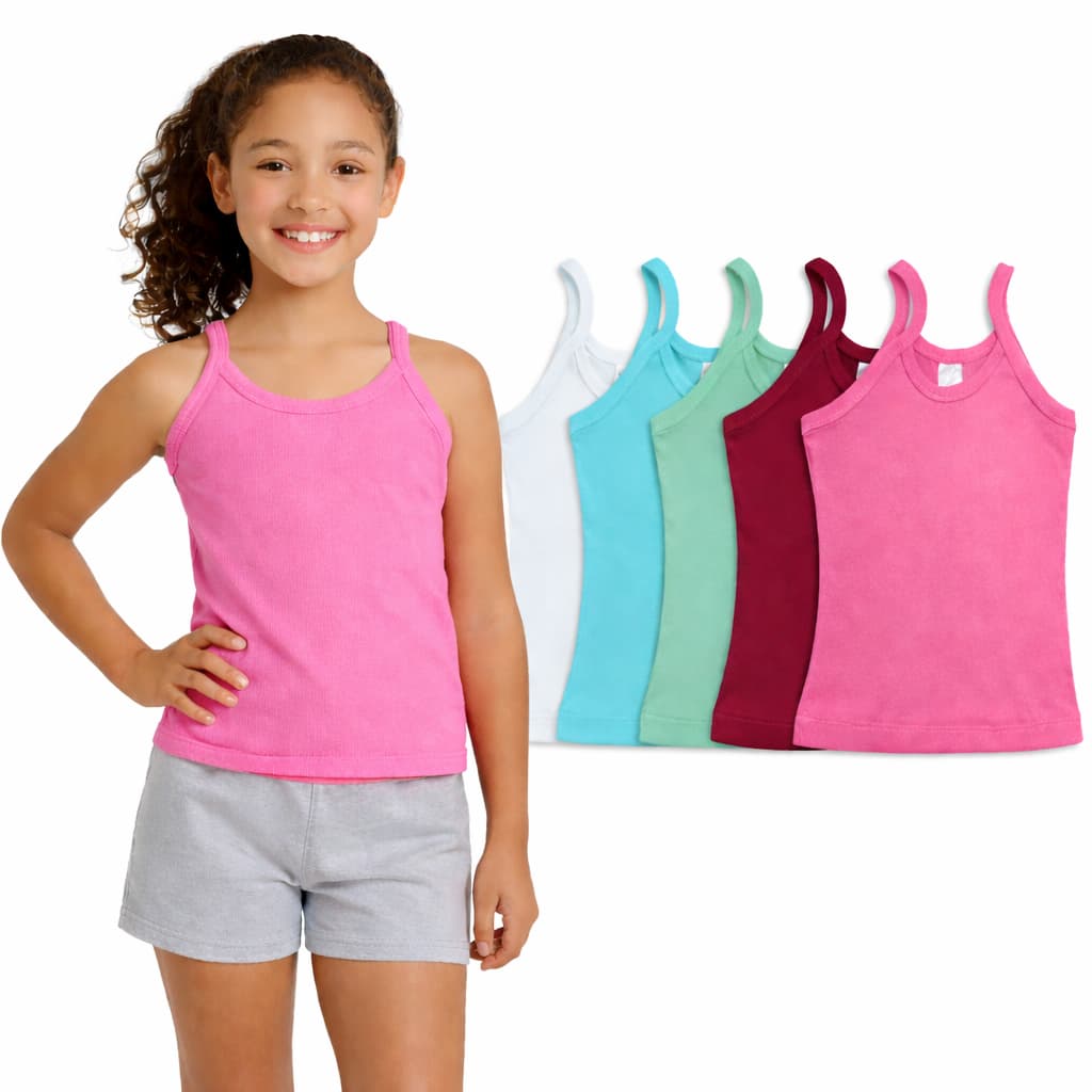 Kit 4 Regata Infantil Menina Ribana Algodão Elastano Alça Fina 4 ao 16 Anos Cores Sortidas