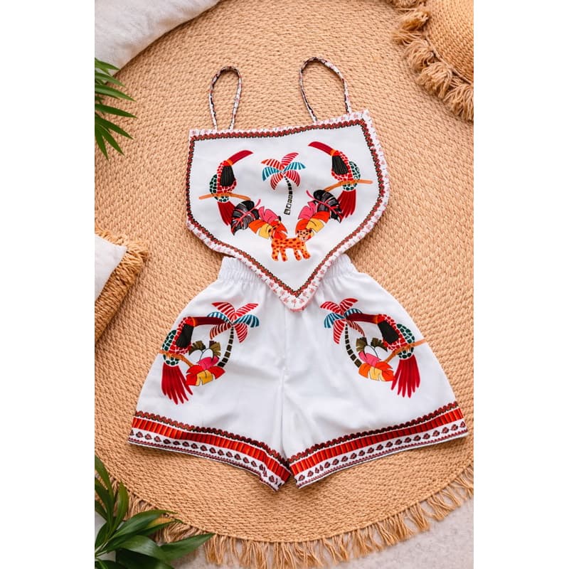 conjunto curto feminino, estampa sublimadas, cropped  lenço de calcinha look verão, short cintura alta curto, bandana