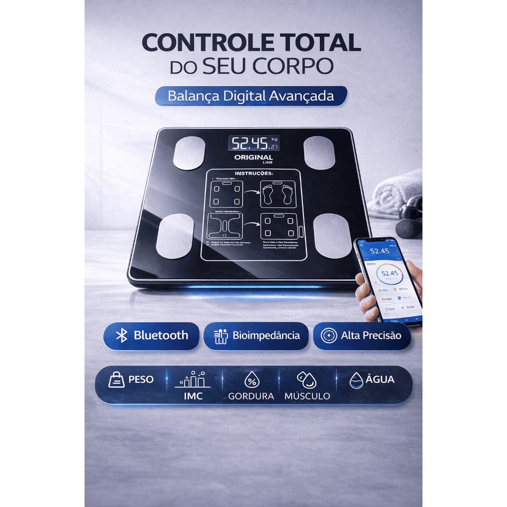 Balança Digital Bioimpedância Bluetooth 140kg IMC Gordura Corporal App