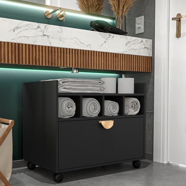 QUEIMA DE ESTOQUE Gabinete Banheiro Organizador 1 Gaveta Nicho Com Rodizios Multiuso Casa Oferta Cor