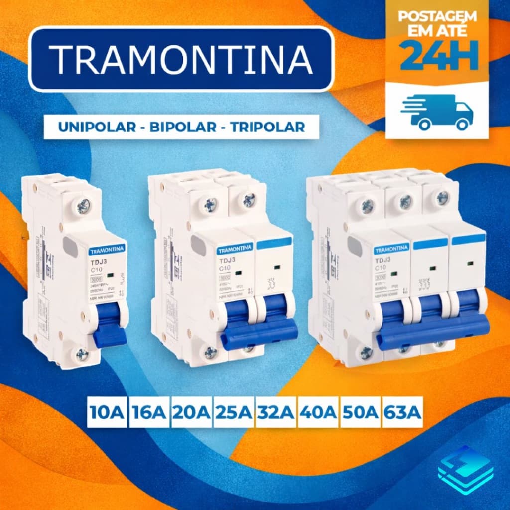Disjuntor Tramontina Unipolar 10A 16A 20A 25A 32A 40A 50A 63A Bipolar Tripolar DIN Curva C Original