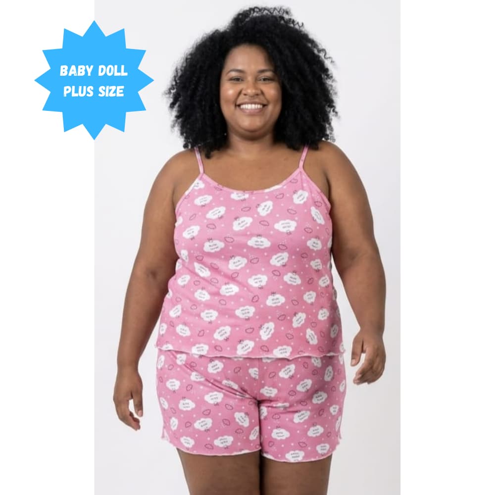 Pijama Baby Doll Plus Size Feminino em Malha Suede / Conjunto Feminino Short Doll Confortavel Feminino Pijamas