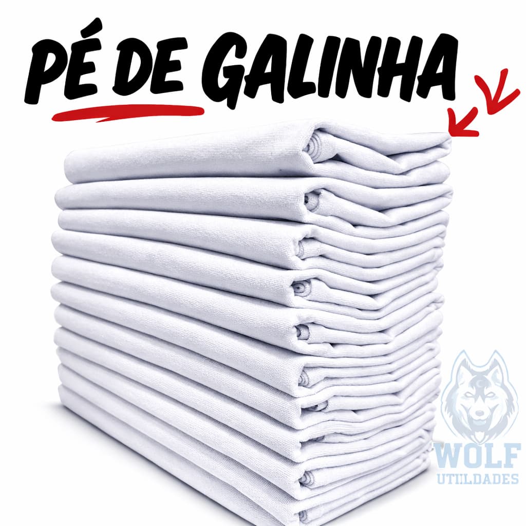 Kit 10 Panos de Prato Branco Pé de Galinha Grosso 100% Algodão 41x66cm com Bainha