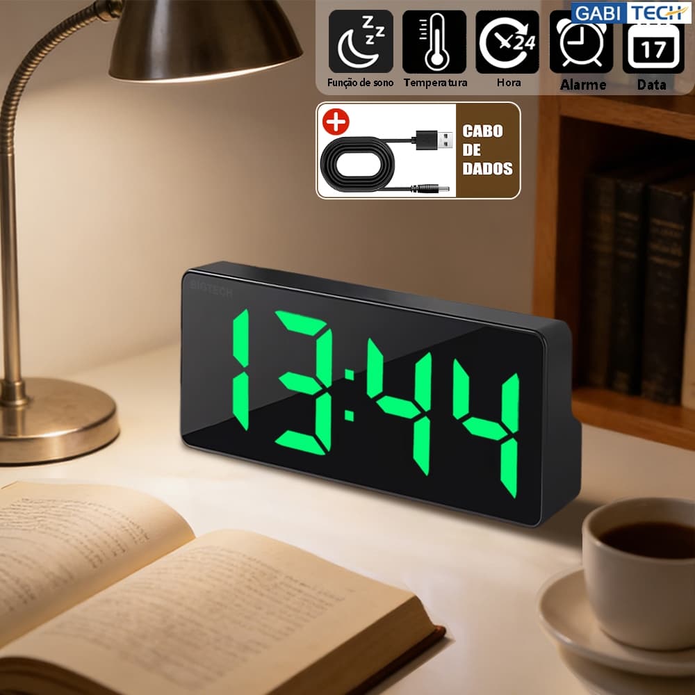 Relógio Despertador Digital Inteligente De Mesa 16 X 6x 2 Cm Com Alarme Temperatura E Data