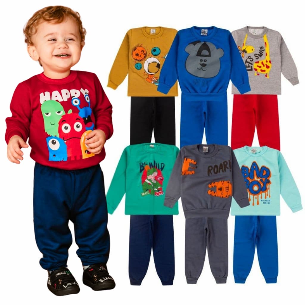 Kit 6 Peças Moletom Infantil Menino Conjunto 1 ao 14 Masculino Inverno Manga Longa