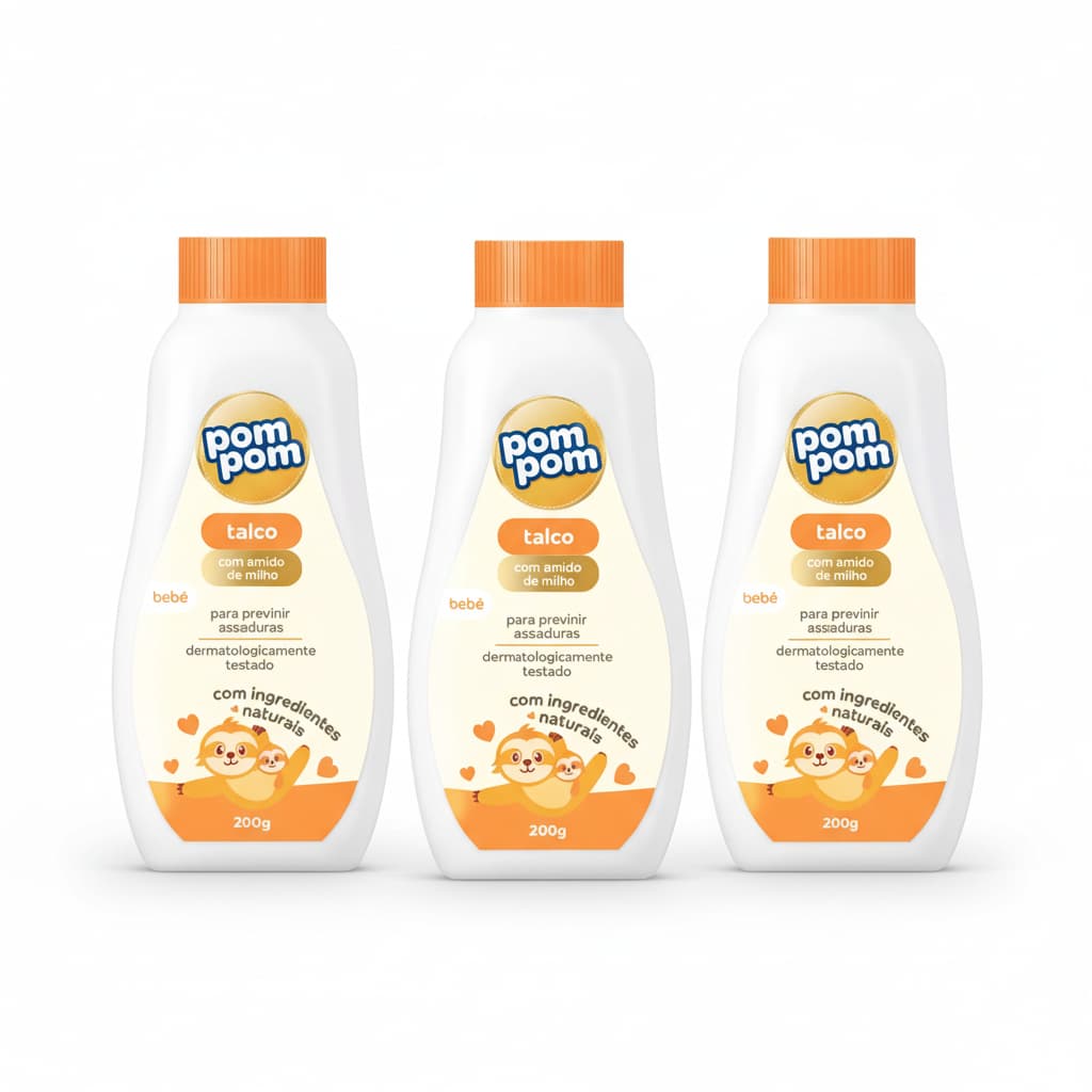 3x Talco Infantil Pom Pom 200g