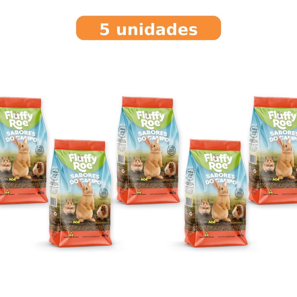 5 UN Ração Fluffy Roe - Sabores do Campo - High Premium 400g - Ração para roedores com Alfafa
