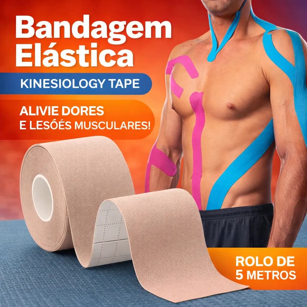 Fita Kinesio 5cm x 5m Bandagem Tape Adesiva Fisioterapia Esporte Elástica Adesiva Taping Dor