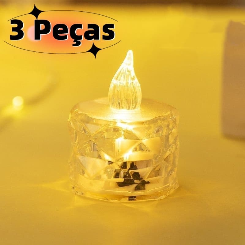 3 Peças Mini Hengling Cristal Transparente Velas Luz Led Eletrônica Decorativa