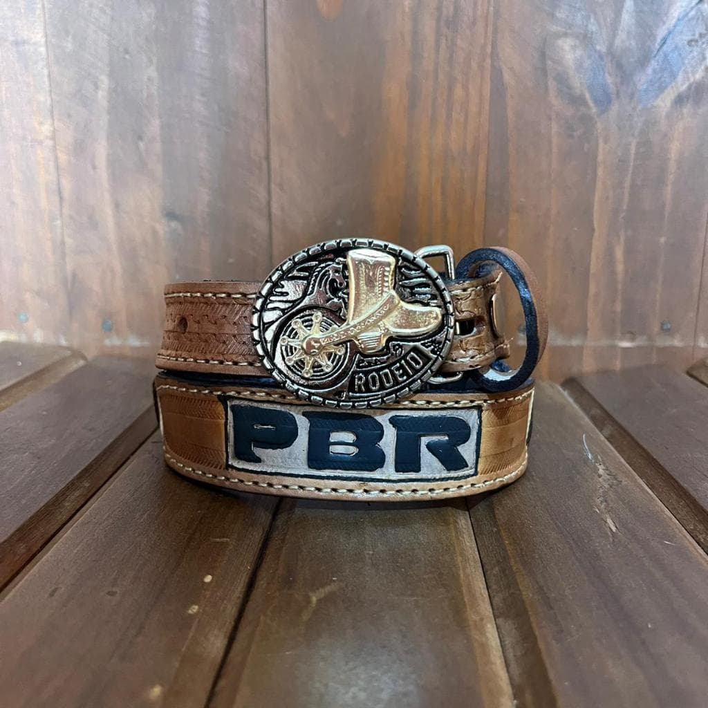 Cinto Infantil PBR 2 Apliques Couro Legítimo Muita Qualidade Super Novidade