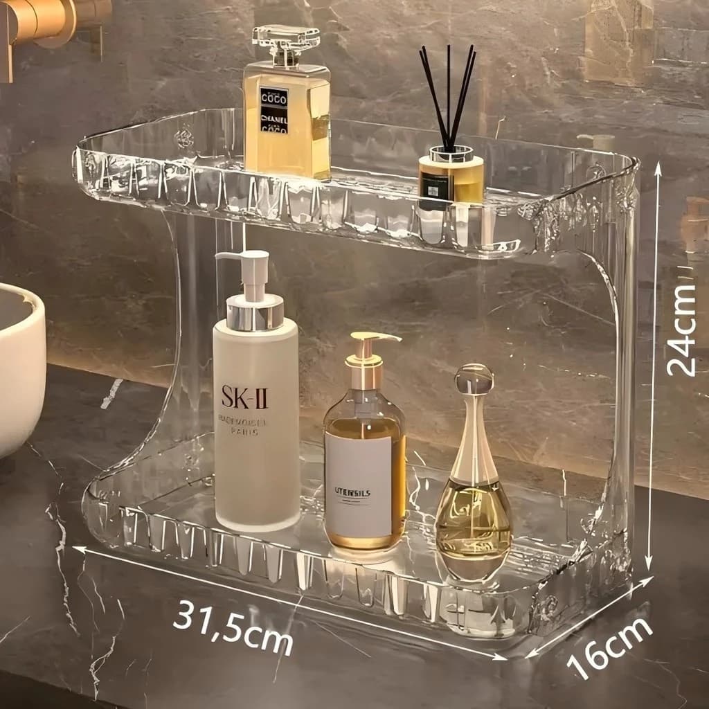 Organizador Prateleira Diamante 2 Andares Acrílico Para Maquiagem Cosméticos Suporte Multiuso