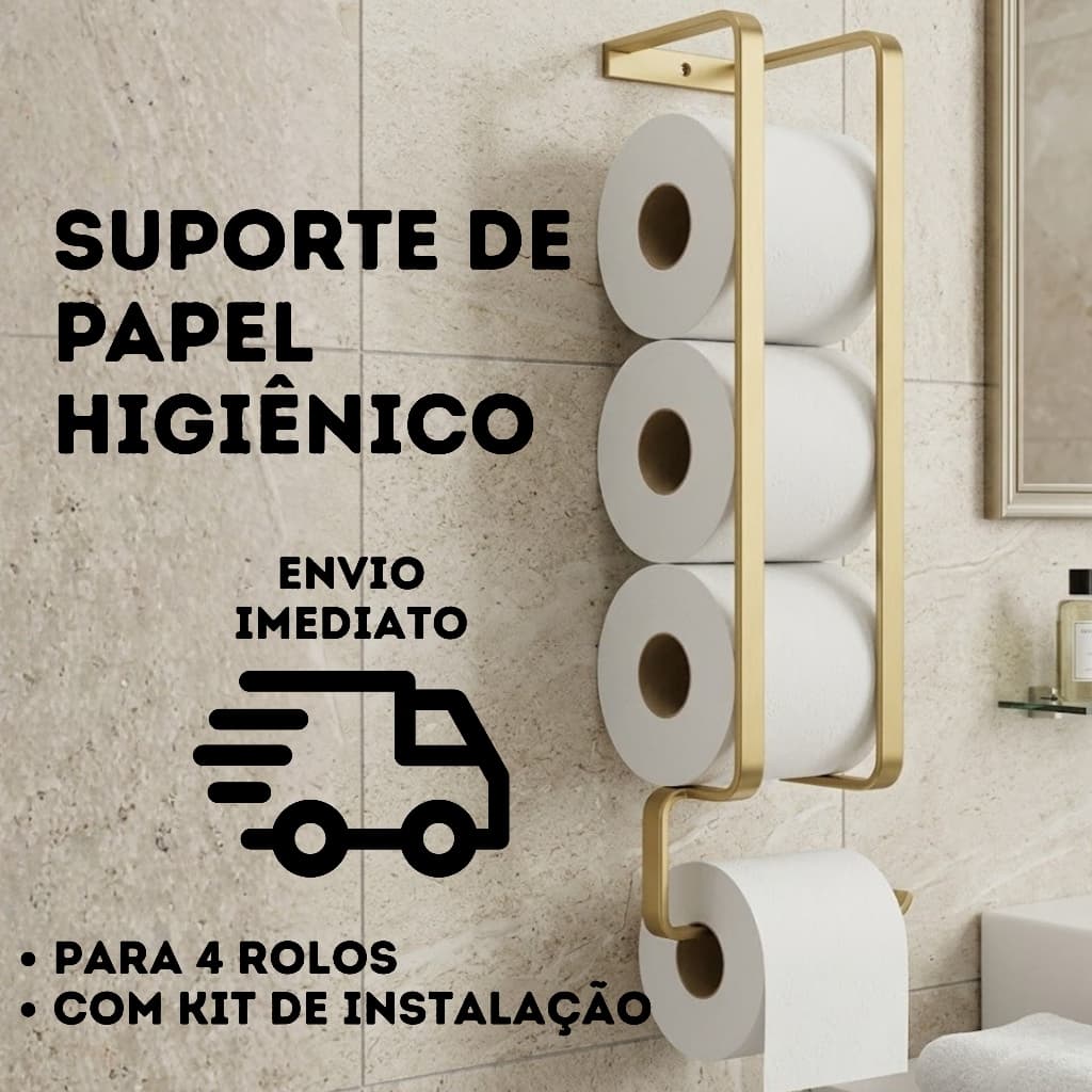 Porta Papel Higiênico Banheiro Parede Suporte Moderno Decorativo Preto Prata Dourado Acabamento Luxo