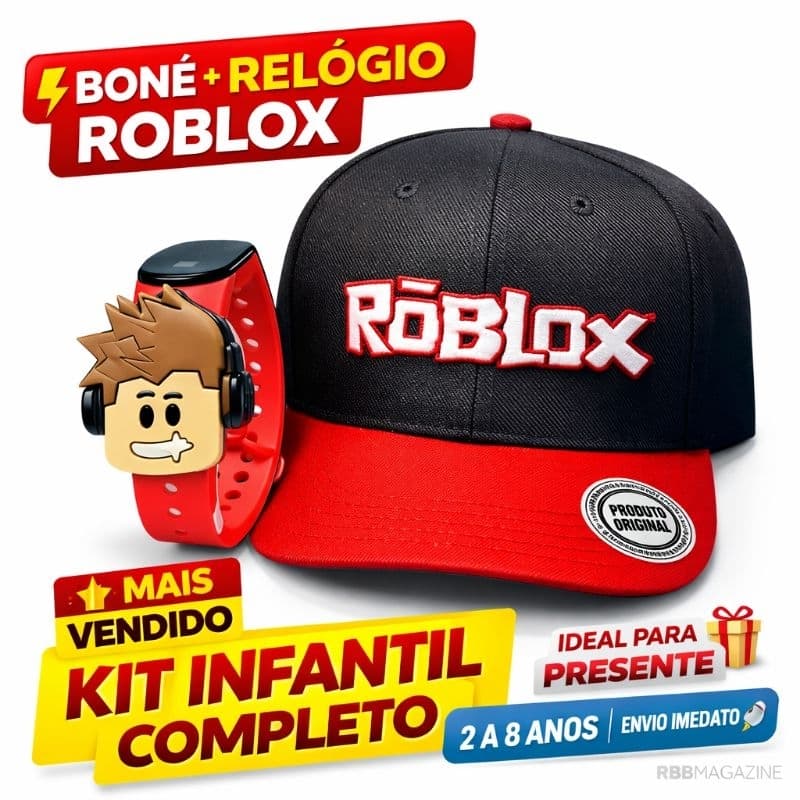 Boné Bordado Roblox Infantil e Relógio Digital com Aplique Roblox