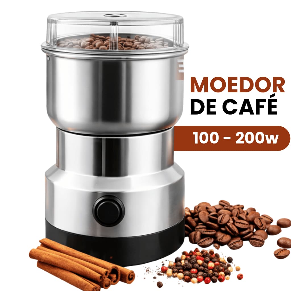 Moedor de Café Elétrico Inox 100–200W Potente Multiuso | Triturador de Grãos, Temperos e Especiarias