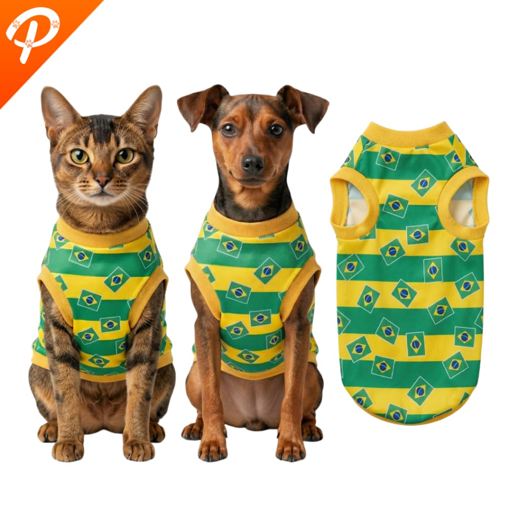 Roupinha para Pet Brasil Copa do Mundo Cachorro e Gato Porte Pequeno Pinscher Chihuaua P M e G