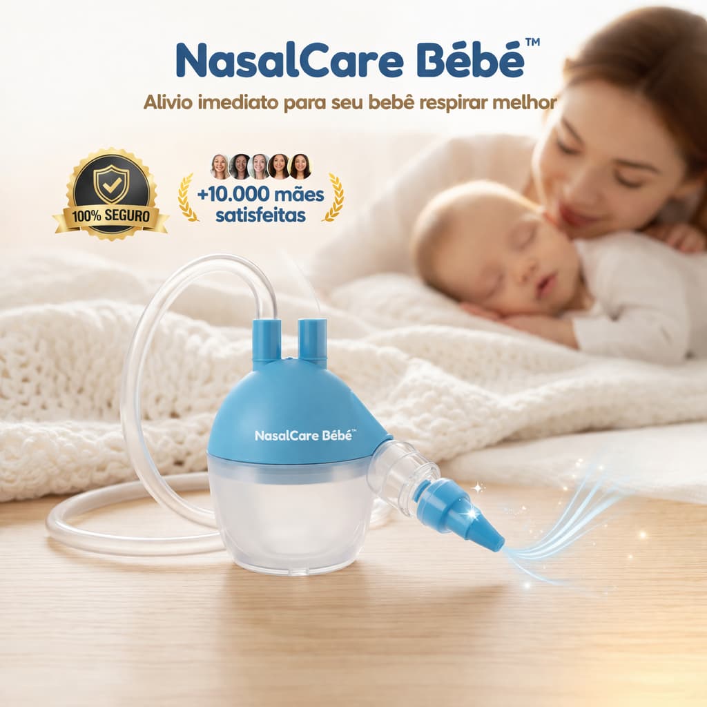 Aspirador Nasal Bebê NasalCare Bébé™ Sucção Segura Removedor de Catarro Infantil Lavável Sem BPA Alívio Imediato