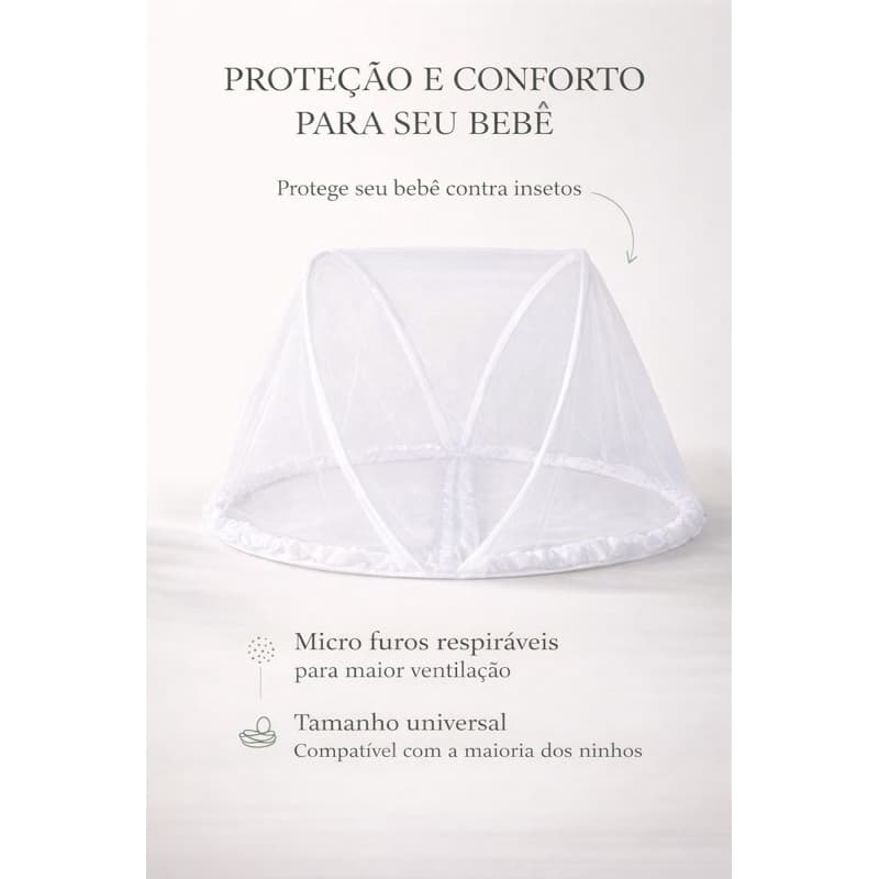 Mosquiteiro avulso para Ninho Redutor com Tule e Algodão 95x75x45cm cor branca