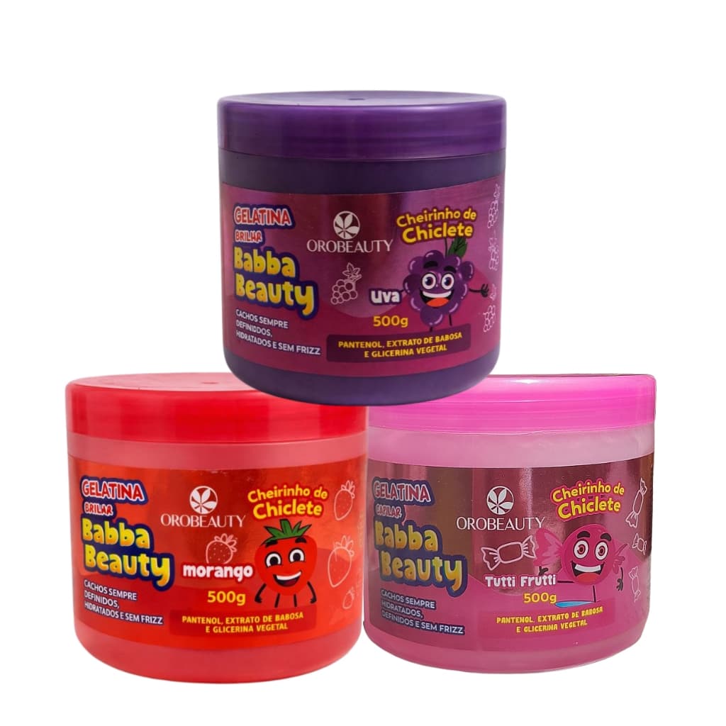 Kit 3 Gelatinas Capilares Kids Melancia Uva e Morango Cheirinho de Fruta OROBEAUTY 500g