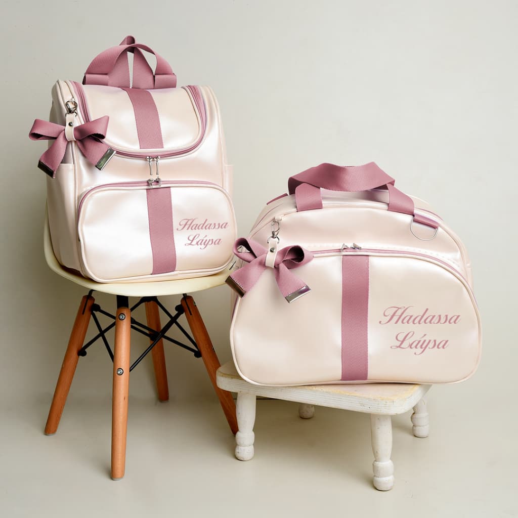 Kit Bolsa Maternidade Personalizado e Bordado 2 Peças l Mala e Mochila l luxo com Laço