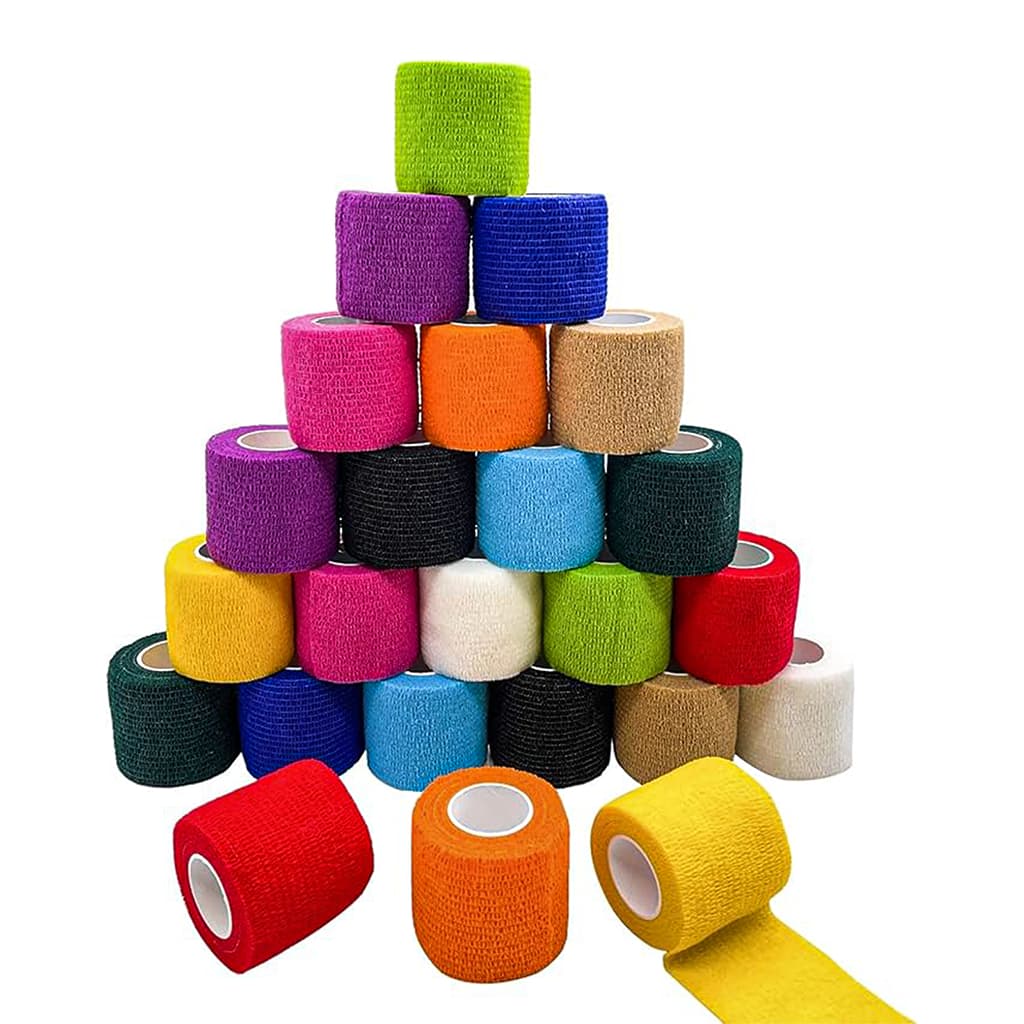 Kit 12/24 Bandagem Flexivel Atadura (Pet -Tatuador -Esporte) -5cmx4,5 M Cores Variadas Autoaderente Não Gruda Pelos/Pele