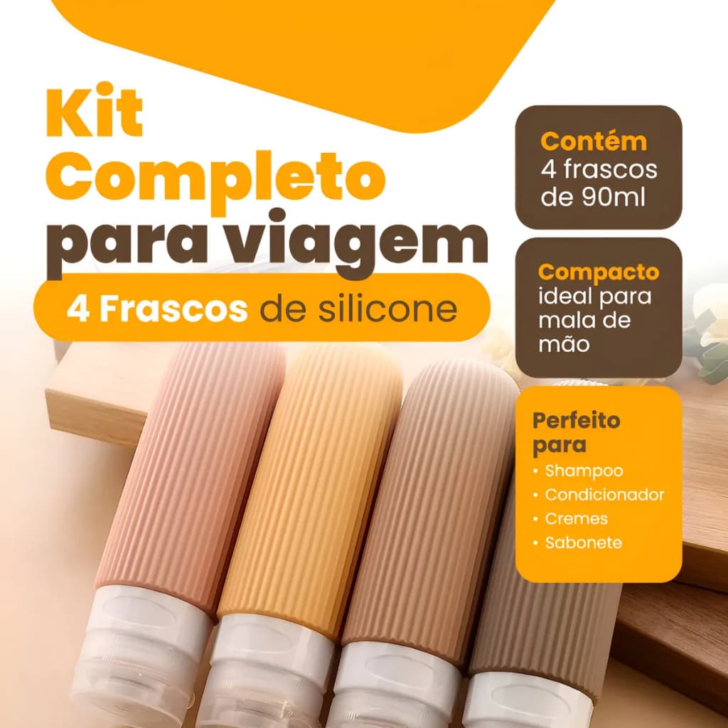 Kit Potes Frascos Silicone Viagem Creme Cosméticos 17 Peças