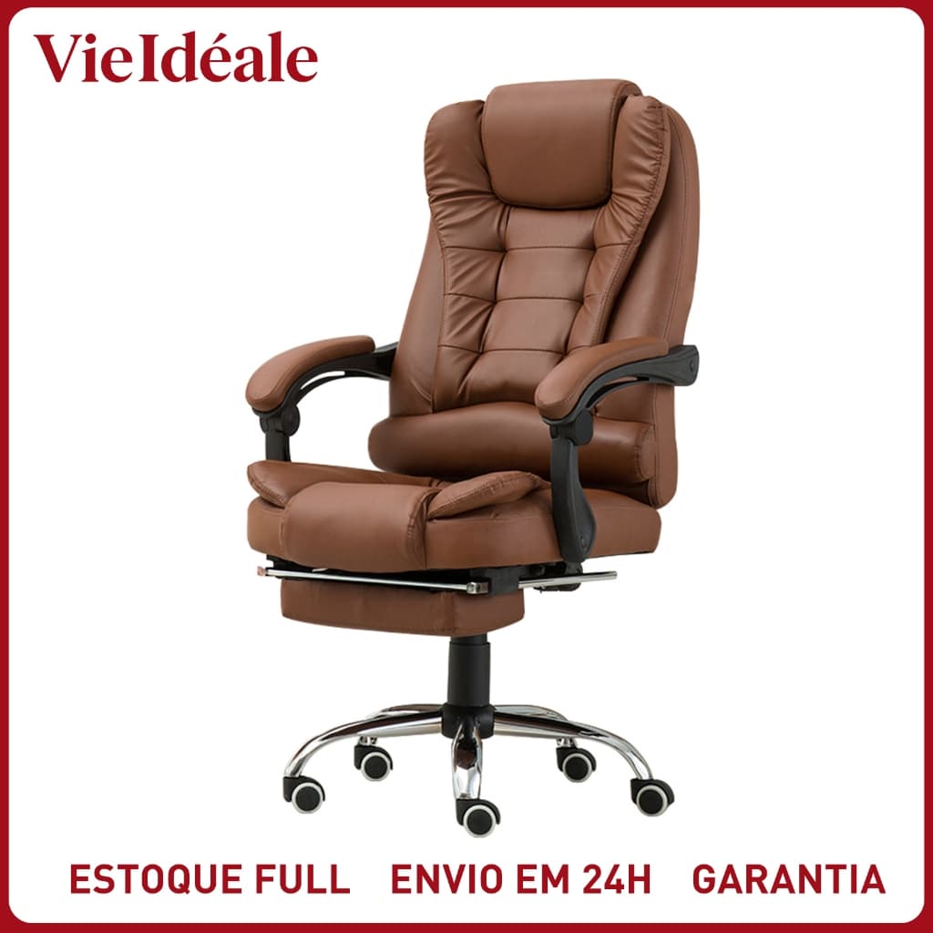 Cadeira de escritório presidente, cadeira de home office com apoio para os pés e encosto ajustável（marrom）