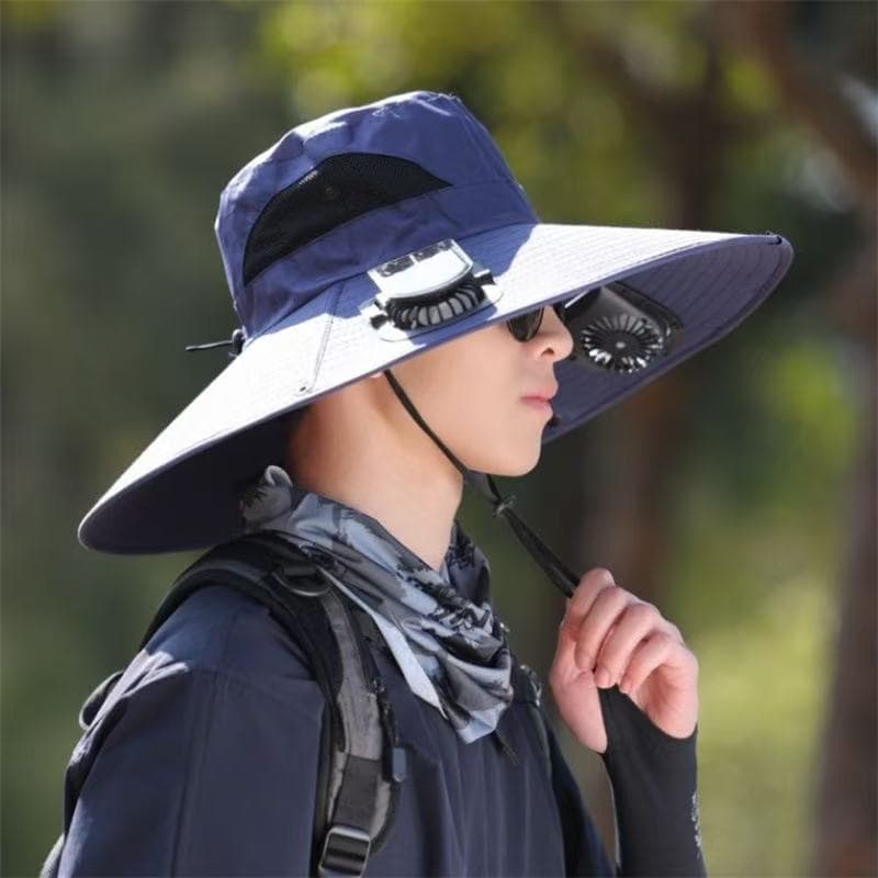 Chapéu com Ventilador Solar Recarregável para Pesca Camping