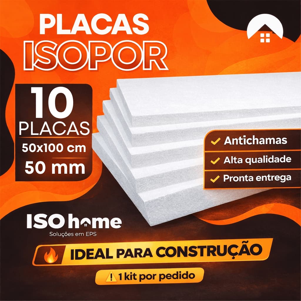 10 PLACAS DE ISOPOR ANTICHAMAS COM 50 MM (5 CM) DE ESPESSURA - ISOLAMENTO TÉRMICO E ACÚSTICO