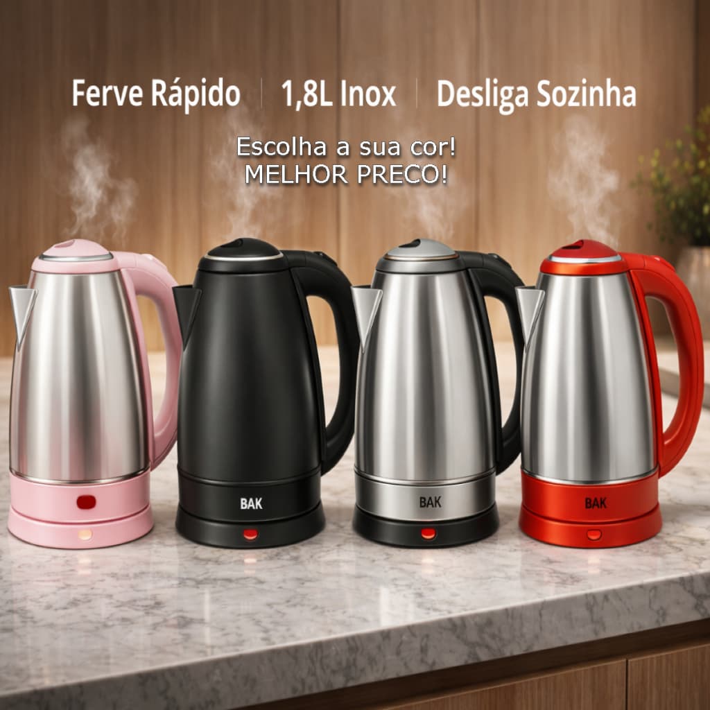 Chaleira Elétrica 110v 1100w Desligamento Automático Jarra Bule Inox Café Chás Bebidas 1,8 Litros