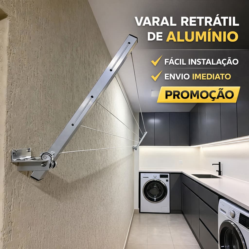 Varal Portátil De Parede Alumínio Resistente Reclinavel Não Enferruja Casa Facilidade Apartamento