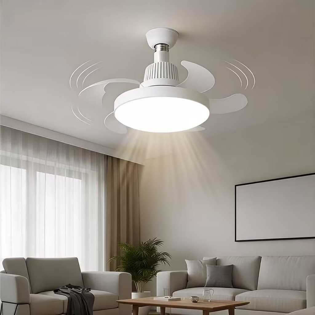 Ventilador De Teto Retrátil 40W Forte Lâmpada 3 Cores E27 Silencioso Bivolt Com Controle VT Economia 80% energia Quarto