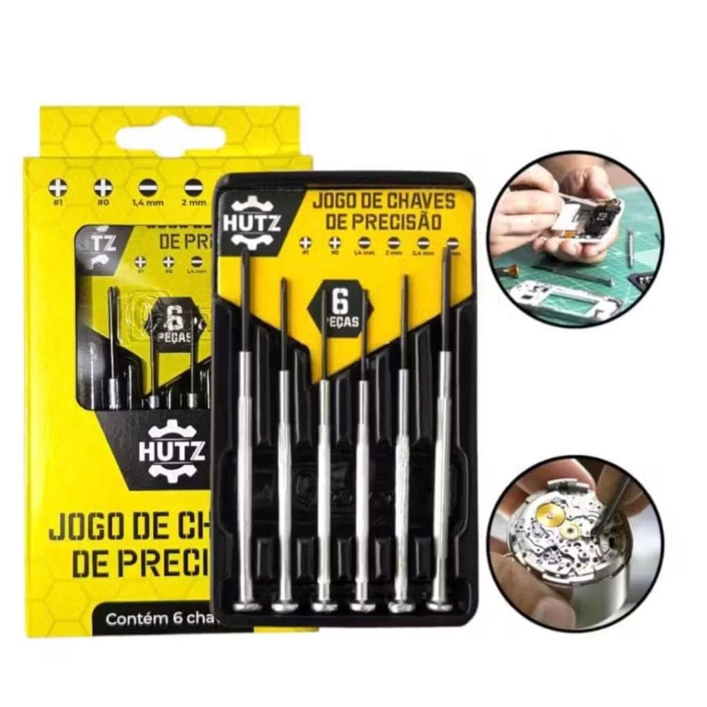 Jogo de Chaves de Precisão 6 Peças Profissional  Para Celular, Relógio, Óculos e Eletrônicos