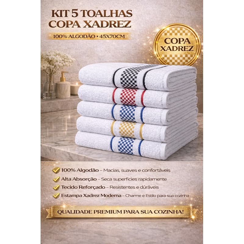 Kit 5 Panos De Prato Atoalhado Super Absorvente 100% Algodão Grande Xadrez OU Estampado