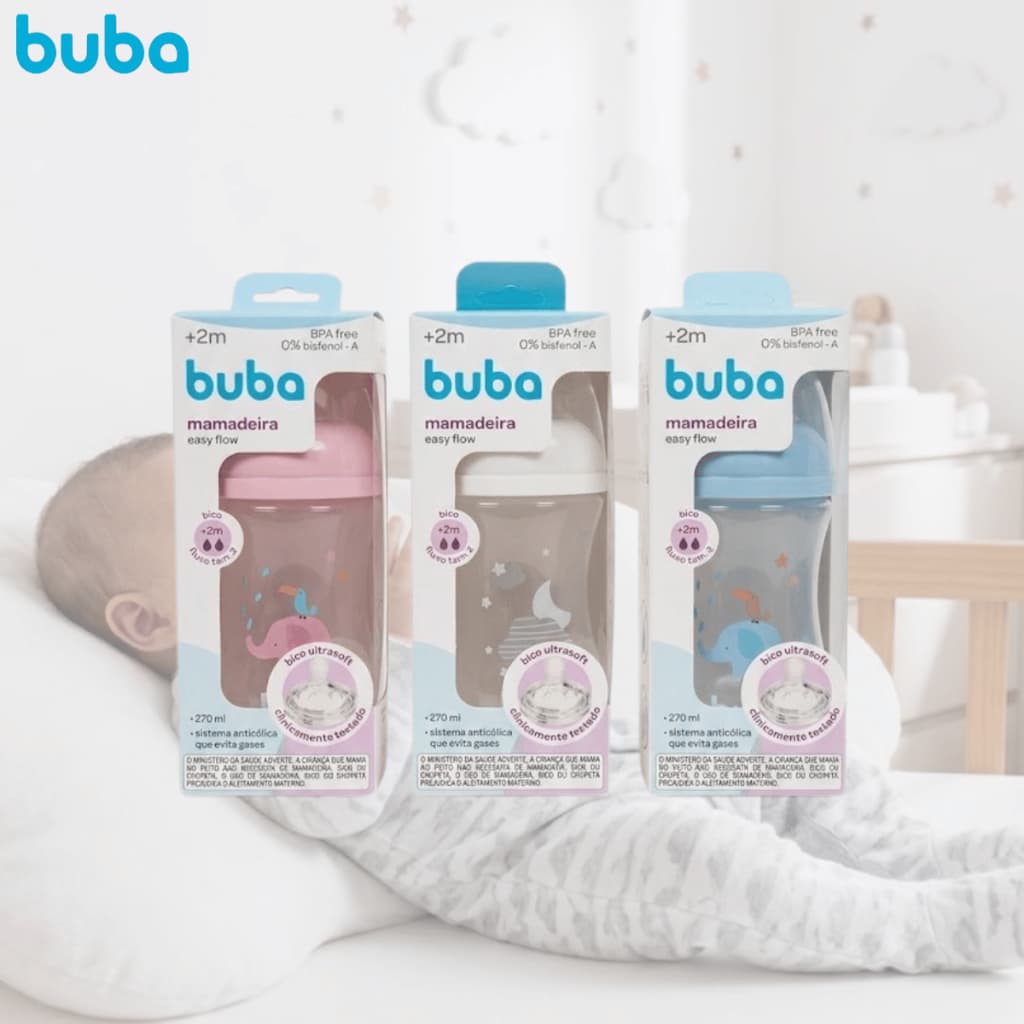 Mamadeira Infantil 270ml Easy Flow Anticólica Buba +2m