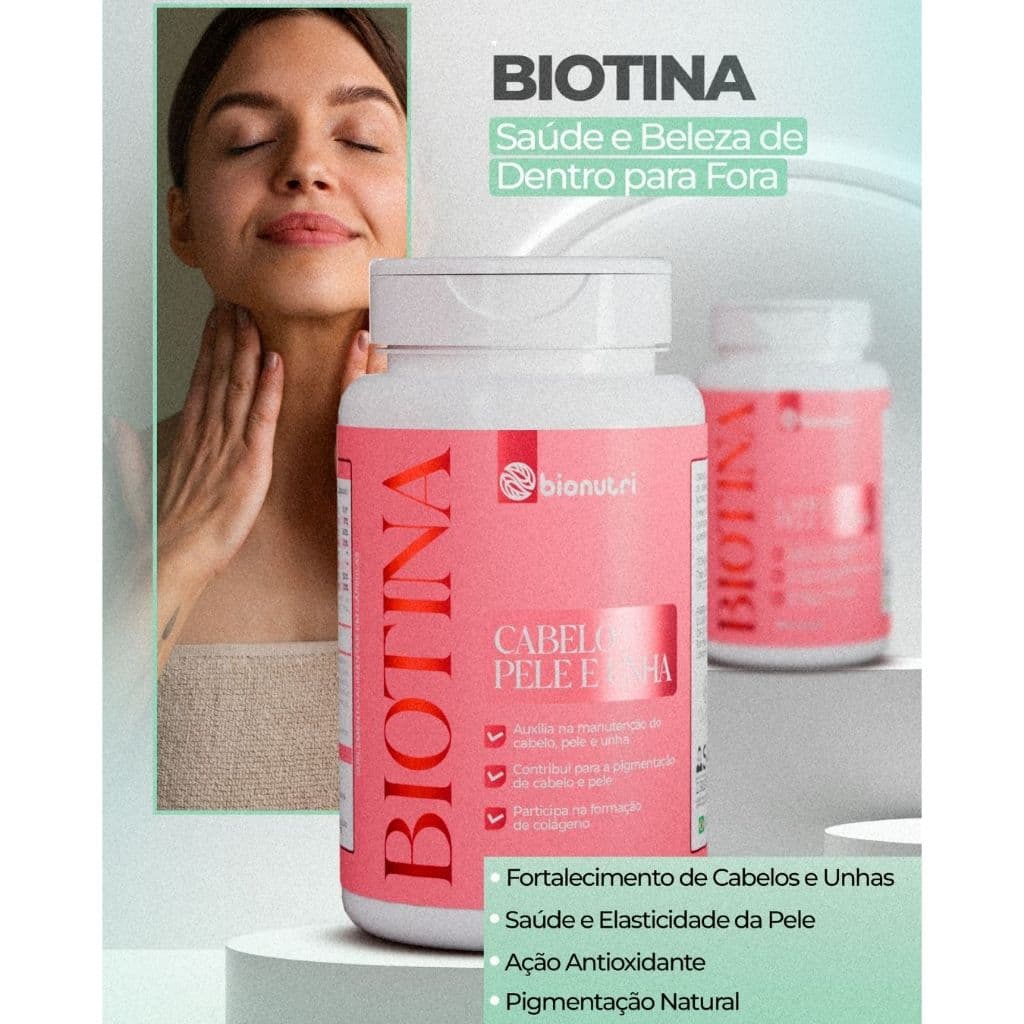 Kit 1-3 Biotina 60 Cáps Quantum Fortalecimento Cabelos Unhas Pele