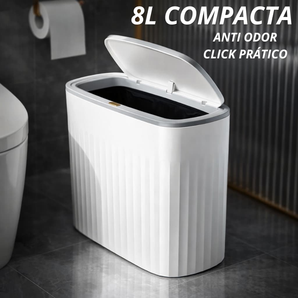 Lixeira 8L/13L Tampa Click Pressão Anti Odor Banheiro Cozinha Compacta Silenciosa