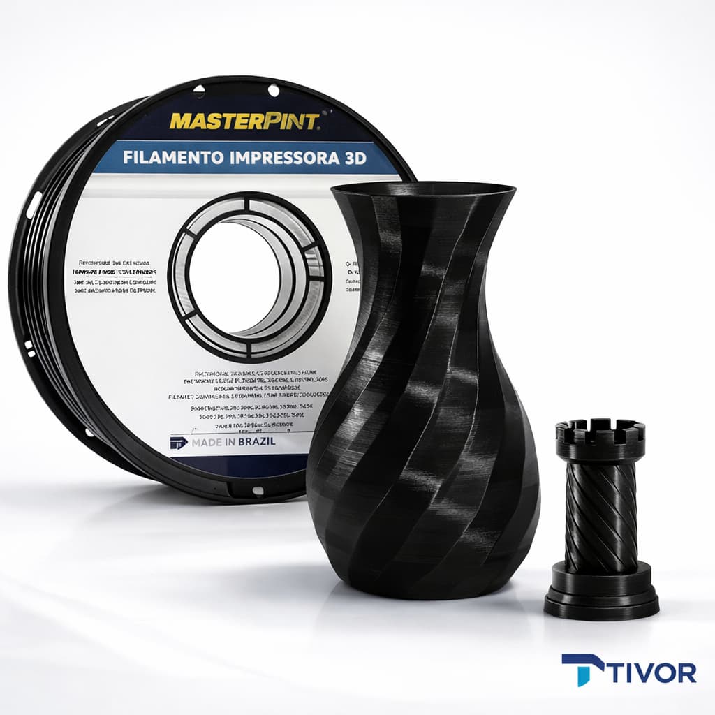 Filamento 1,75mm PETG MasterPrint Premium 1Kg Cor Preto Para Impressora 3D