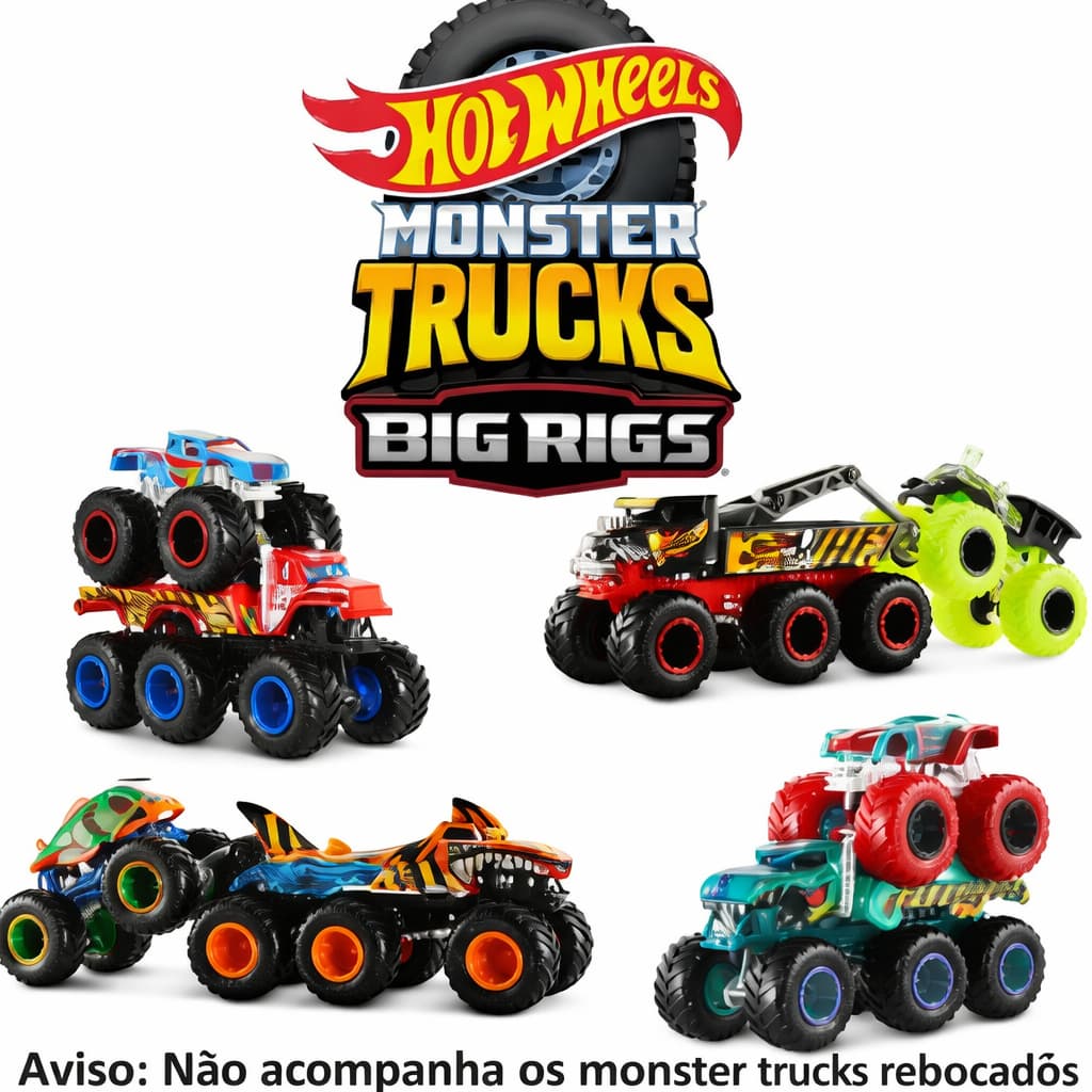 Monster Trucks Grande 6 rodas Big Rigs - Caminhão Reboque HWN86 1:64 - Hot Wheels - Mattel