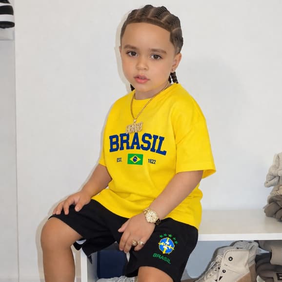 Conjunto Brasil Infantil Camisa E Short Seleção Brasileira Copa Menino Menina