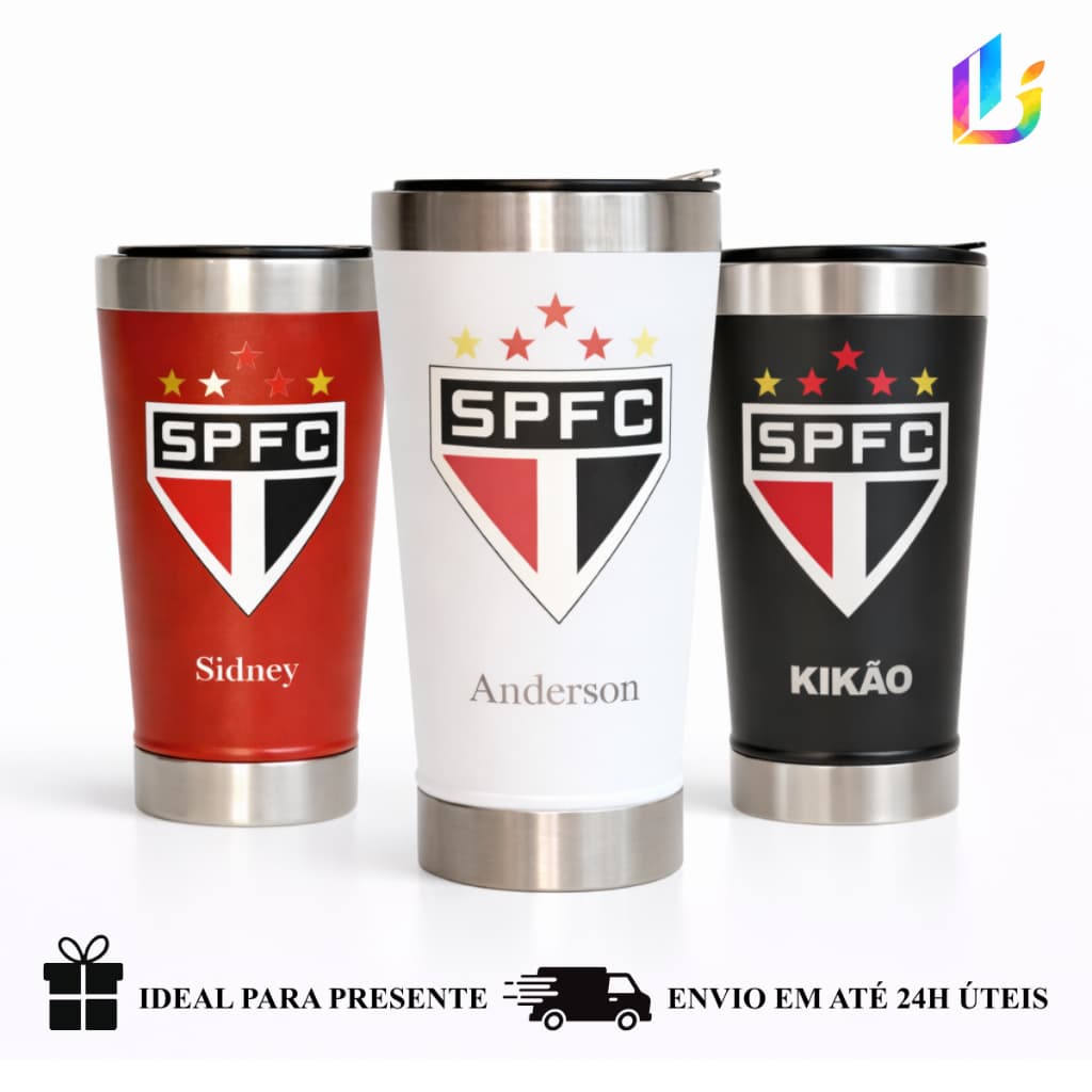 Copo Térmico inox 473ml Personalizado time São Paulo - Presente Torcedor/Futebol